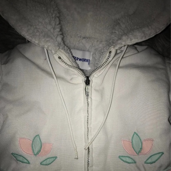 Vintage Baby Fleece lined Coat 12/24 months Pink White Tulip flowers - Picture 8 of 12
